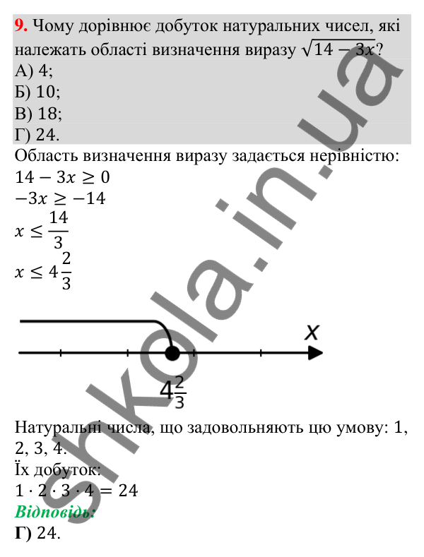 Відповідь до завдання 9 (с. 58) тесту «Перевірте себе» № 1 з алгебри для 9 класу (Мерзляк, 2026)