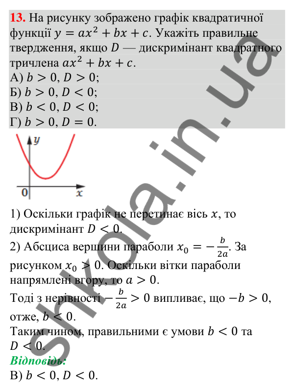 Відповідь до завдання 13 (с. 109) тесту «Перевірте себе» № 2 з алгебри для 9 класу (Мерзляк, 2026)