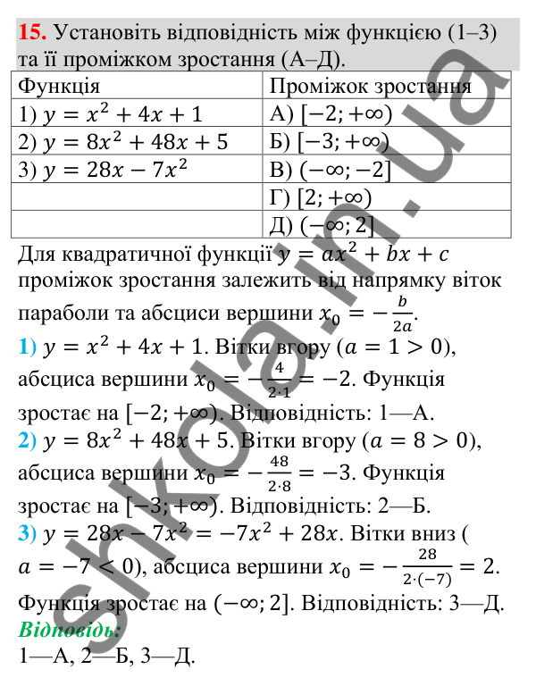 Відповідь до завдання 15 (с. 110) тесту «Перевірте себе» № 2 з алгебри для 9 класу (Мерзляк, 2026)