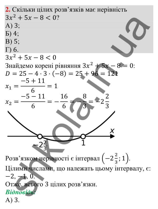 Завдання № 3 «Перевірте себе», завдання 2 Відповідь до завдання 2 (с. 138) тесту «Перевірте себе» № 3 з алгебри для 9 класу (Мерзляк, 2026)