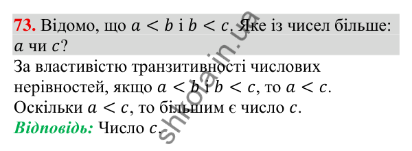 Відповідь до завдання 73 (с. 22) з алгебри для 9 класу (Тарасенкова, 2026): Числові нерівності та їх властивості