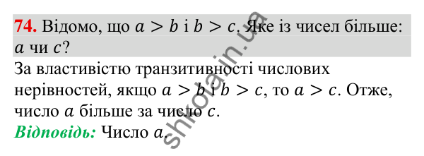 Відповідь до завдання 74 (с. 22) з алгебри для 9 класу (Тарасенкова, 2026): Числові нерівності та їх властивості