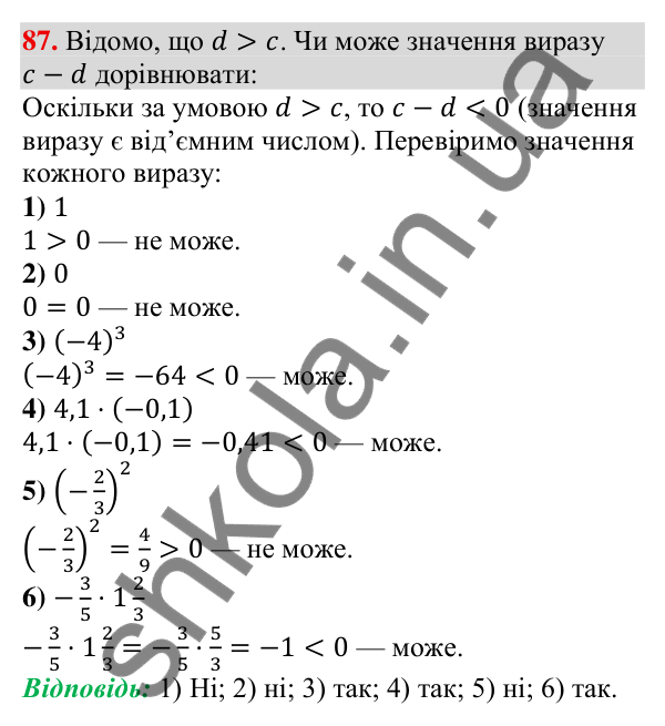 Відповідь до завдання 87 (с. 23) з алгебри для 9 класу (Тарасенкова, 2026): Числові нерівності та їх властивості