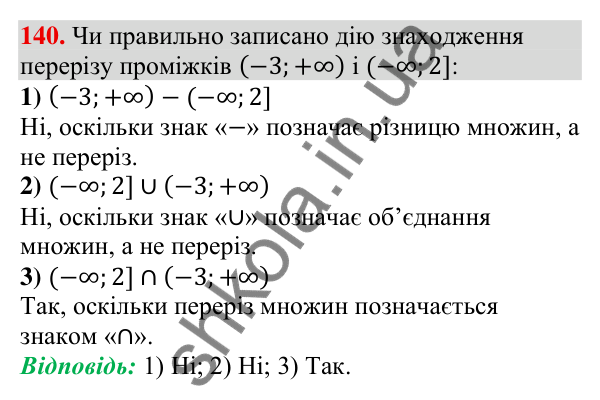 Відповідь до завдання 140 (с. 45) з алгебри для 9 класу (Тарасенкова, 2026): Числові проміжки