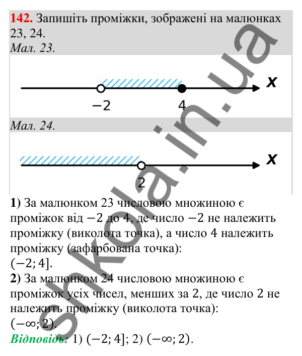 Відповідь до завдання 142 (с. 46) з алгебри для 9 класу (Тарасенкова, 2026): Числові проміжки