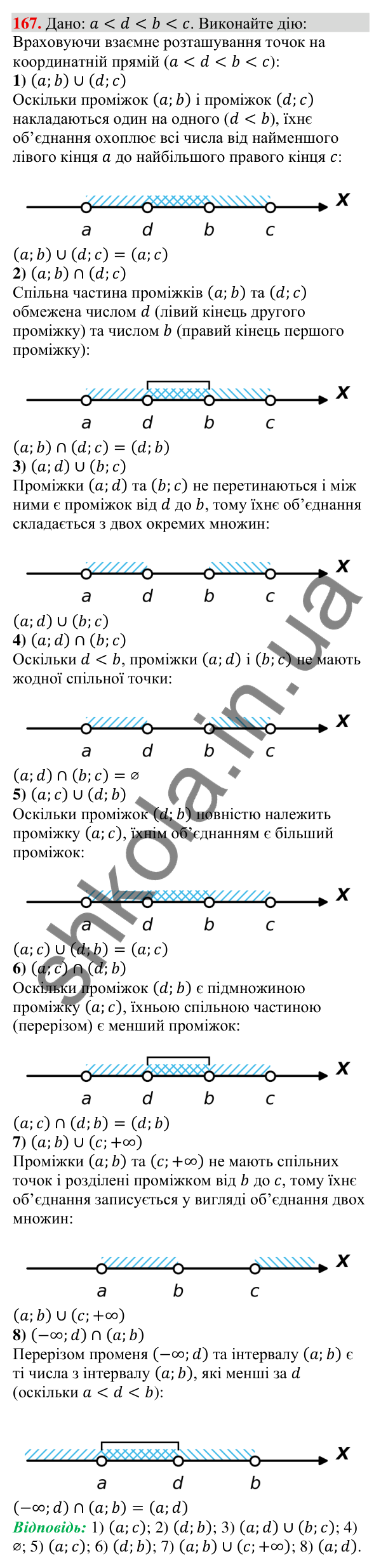 Відповідь до завдання 167 (с. 49) з алгебри для 9 класу (Тарасенкова, 2026): Числові проміжки