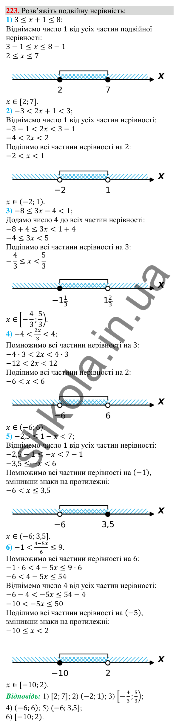 Відповідь до завдання 223 (с. 69) з алгебри для 9 класу (Тарасенкова, 2026): Системи лінійних нерівностей з однією змінною
