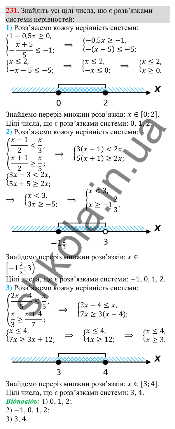 Відповідь до завдання 231 (с. 71) з алгебри для 9 класу (Тарасенкова, 2026): Системи лінійних нерівностей з однією змінною