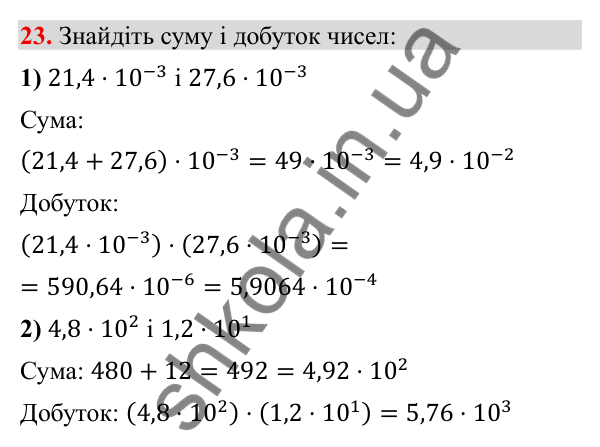 Відповідь до завдання 23 (с. 8) з повторення алгебри за 8 клас для 9 класу (Тарасенкова, 2026): Степені