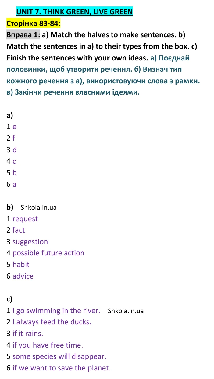 Відповідь до вправи 1, сторінка 83-84 - ГДЗ Англійська мова 9 клас Карпюк 2026 граматика