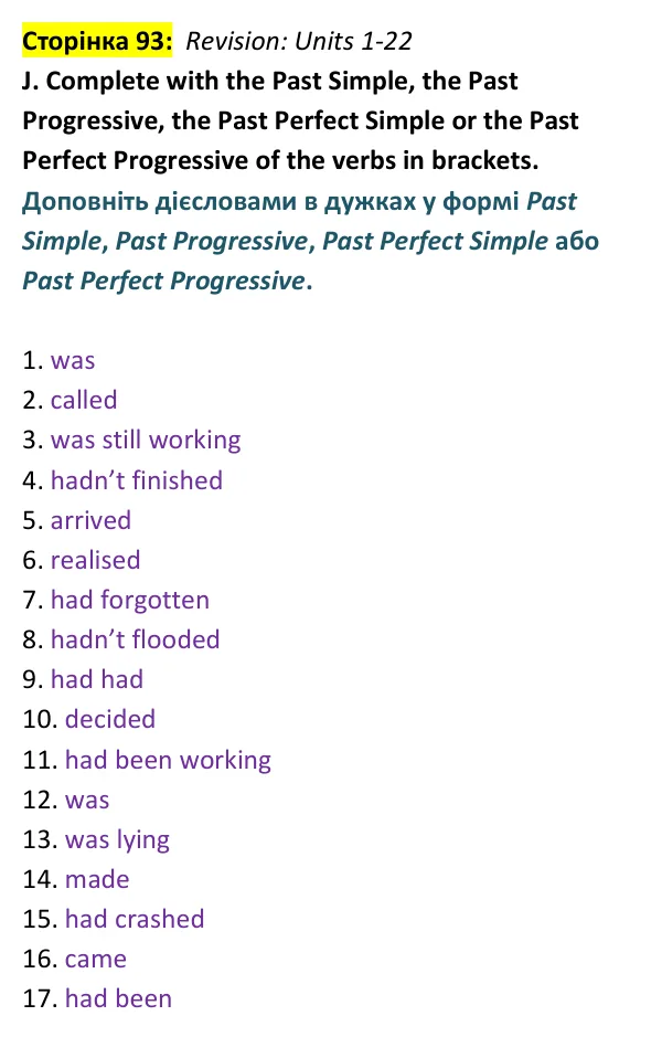 Відповідь до вправи J, сторінка 93 - ГДЗ Англійська мова 9 клас Мітчелл 2026 граматика