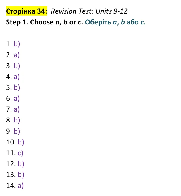 Відповідь до завдання Step 1, Revision Test: Units 9-12, сторінка 34 - ГДЗ Англійська мова 9 клас Робінсон 2026 граматика. Prepare 9 Grammar