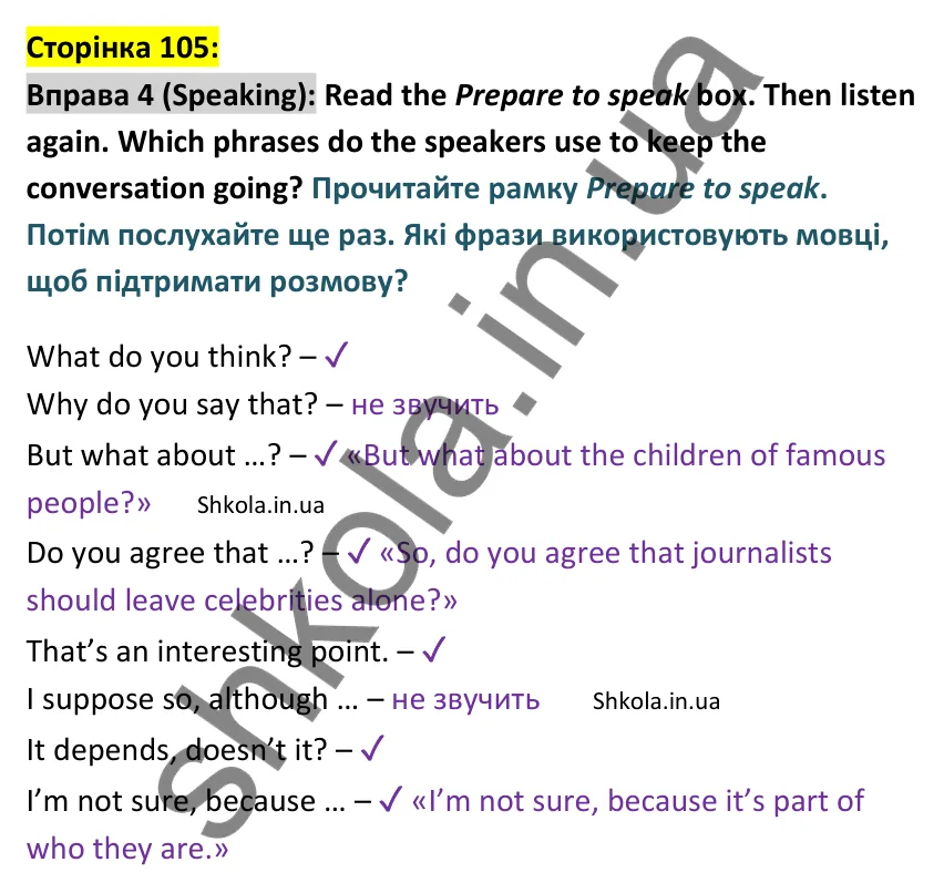 p105-s-ex4 Відповідь до вправи 4 говоріння сторінка 105 - ГДЗ Англійська мова 9 клас Джозеф 2026