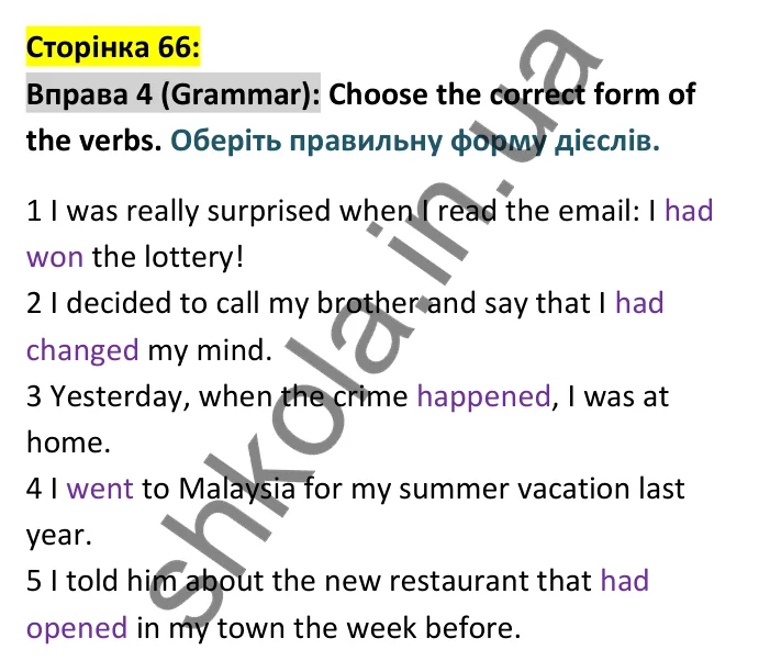 Відповідь до вправи 4 граматика сторінка 66 - ГДЗ Англійська мова 9 клас Джозеф 2026