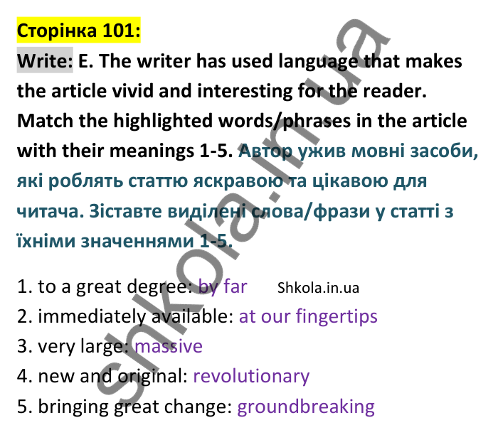 Відповідь до вправи Write E сторінка 101 - ГДЗ Англійська мова 9 клас Мітчелл 2026. Full Blast Plus 9. Students book