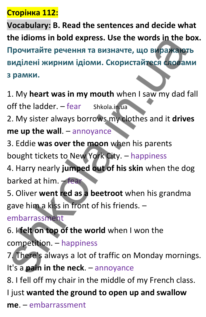 Відповідь до вправи Vocabulary B сторінка 112 - ГДЗ Англійська мова 9 клас Мітчелл 2026. Full Blast Plus 9. Students book