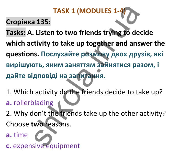 Відповідь до вправи Tasks A сторінка 135 - ГДЗ Англійська мова 9 клас Мітчелл 2026. Full Blast Plus 9. Students book