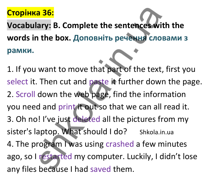 Відповідь до вправи Vocabulary B сторінка 36 - ГДЗ Англійська мова 9 клас Мітчелл 2026. Full Blast Plus 9. Students book