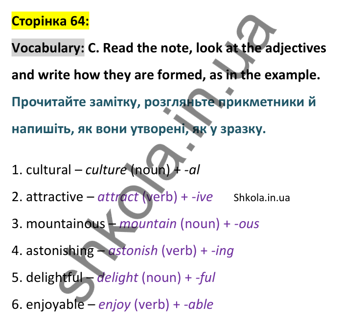 Відповідь до вправи Vocabulary C сторінка 64 - ГДЗ Англійська мова 9 клас Мітчелл 2026. Full Blast Plus 9. Students book