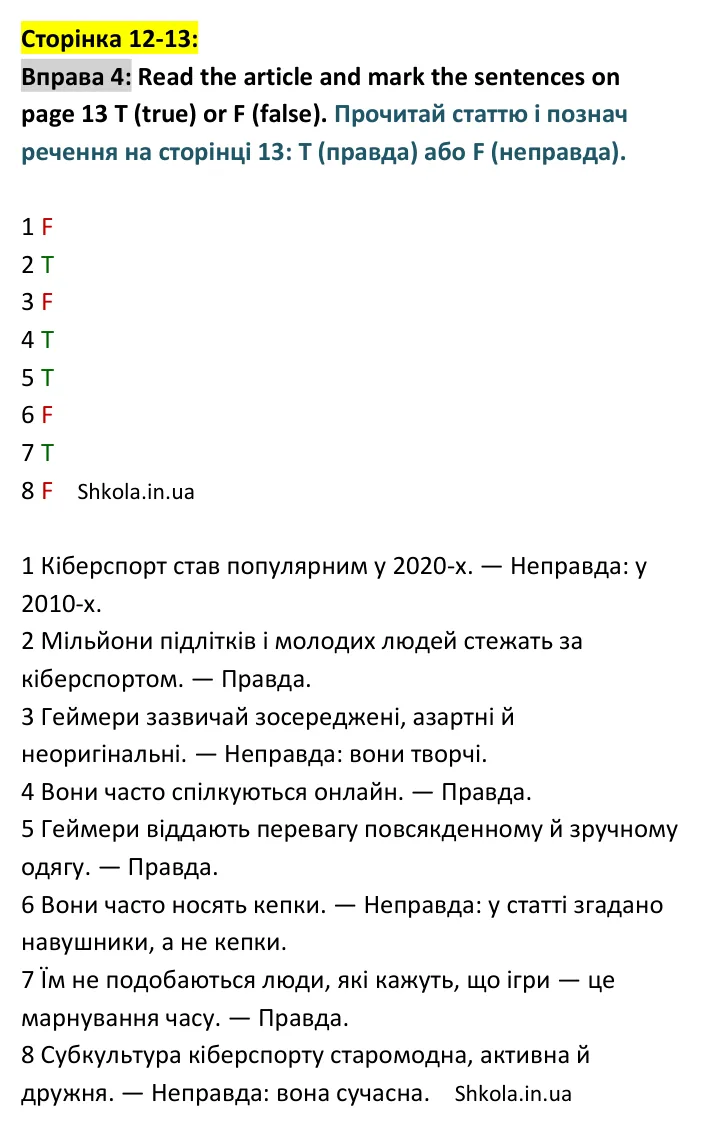 Відповідь до вправи 4, сторінка 12-13 - ГДЗ Англійська мова 9 клас Карпюк 2026 тести