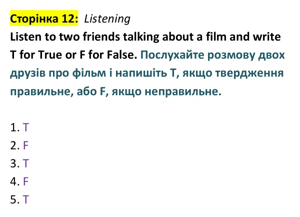 Відповідь до завдання Listening, сторінка 12 - ГДЗ Англійська мова 9 клас Мітчелл 2026 тести