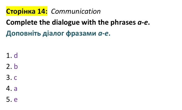 Відповідь до завдання Communication, сторінка 14 - ГДЗ Англійська мова 9 клас Мітчелл 2026 тести