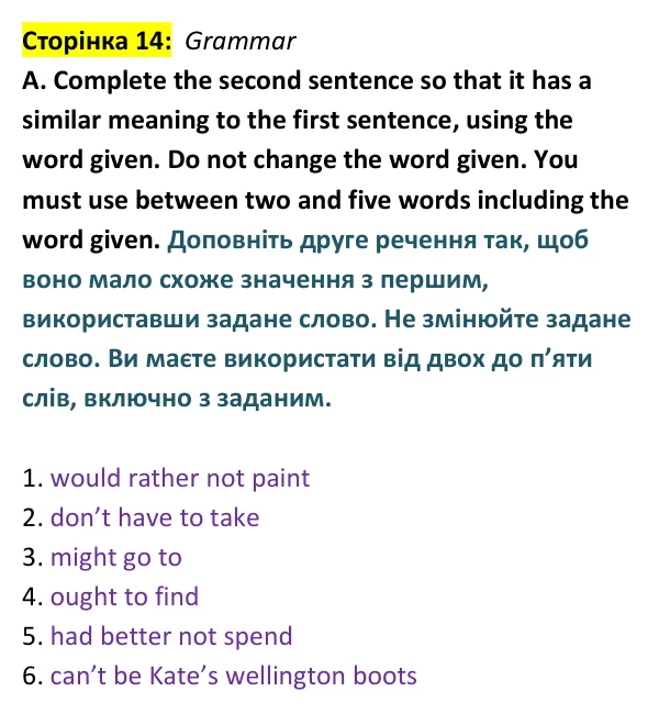 Відповідь до завдання Grammar A, сторінка 14 - ГДЗ Англійська мова 9 клас Мітчелл 2026 тести