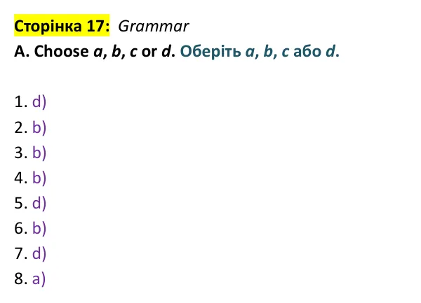 Відповідь до завдання Grammar A, сторінка 17 - ГДЗ Англійська мова 9 клас Мітчелл 2026 тести