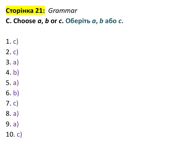 Відповідь до завдання Grammar C, сторінка 21 - ГДЗ Англійська мова 9 клас Мітчелл 2026 тести