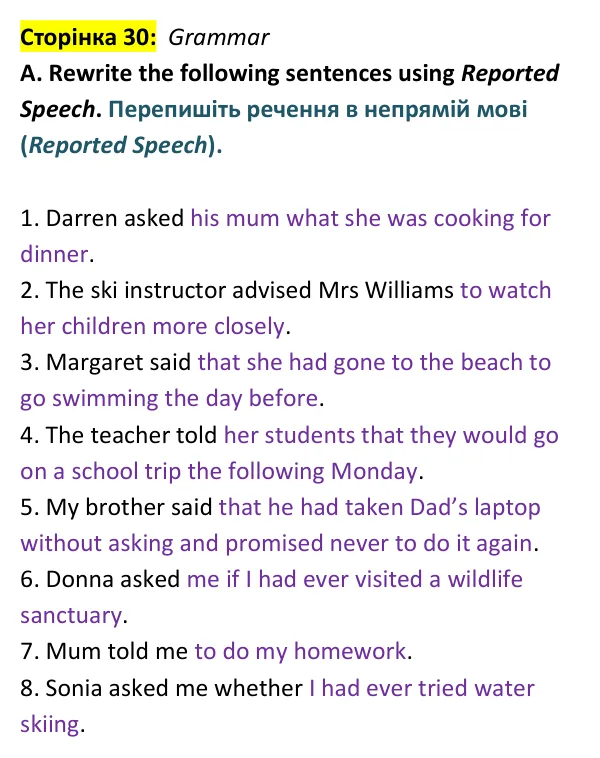Відповідь до завдання Grammar A, сторінка 30 - ГДЗ Англійська мова 9 клас Мітчелл 2026 тести
