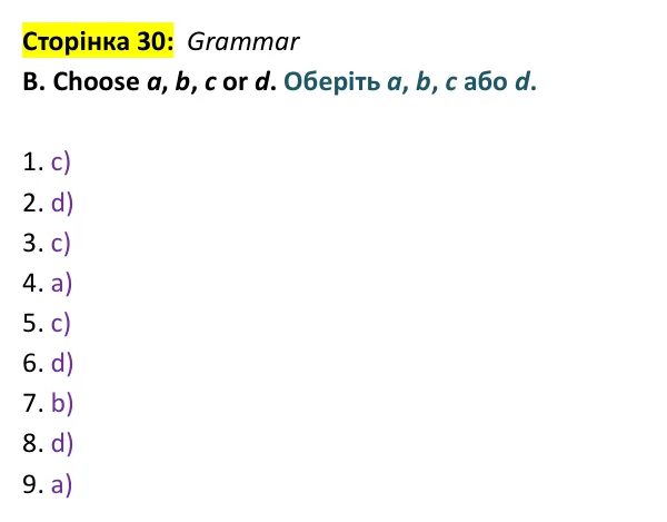 Відповідь до завдання Grammar B, сторінка 30 - ГДЗ Англійська мова 9 клас Мітчелл 2026 тести