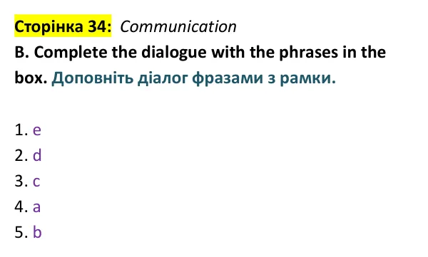 Відповідь до завдання Communication B, сторінка 34 - ГДЗ Англійська мова 9 клас Мітчелл 2026 тести