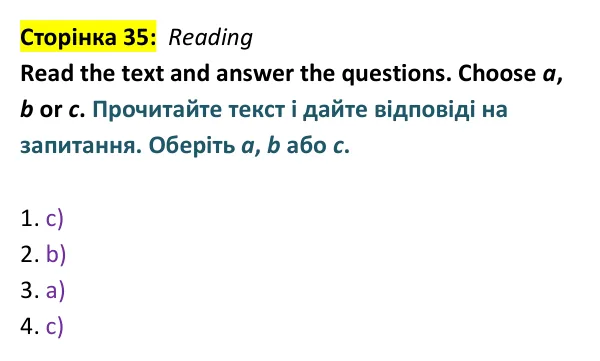 Відповідь до завдання Reading, сторінка 35 - ГДЗ Англійська мова 9 клас Мітчелл 2026 тести