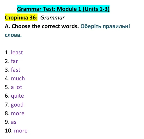 Відповідь до завдання Grammar A, сторінка 36 - ГДЗ Англійська мова 9 клас Мітчелл 2026 тести