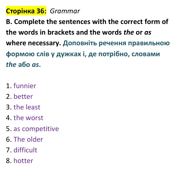 Відповідь до завдання Grammar B, сторінка 36 - ГДЗ Англійська мова 9 клас Мітчелл 2026 тести