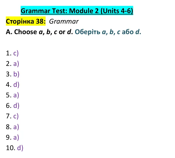 Відповідь до завдання Grammar A, сторінка 38 - ГДЗ Англійська мова 9 клас Мітчелл 2026 тести