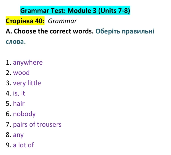 Відповідь до завдання Grammar A, сторінка 40 - ГДЗ Англійська мова 9 клас Мітчелл 2026 тести