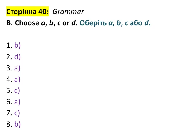 Відповідь до завдання Grammar B, сторінка 40 - ГДЗ Англійська мова 9 клас Мітчелл 2026 тести