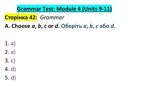 Відповідь до завдання Grammar A, сторінка 42 - ГДЗ Англійська мова 9 клас Мітчелл 2026 тести