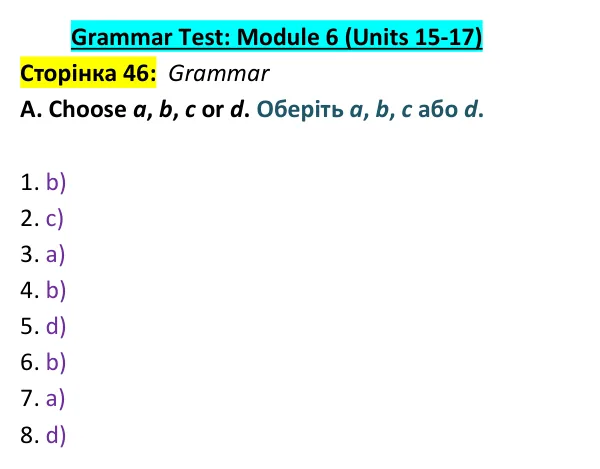 Відповідь до завдання Grammar A, сторінка 46 - ГДЗ Англійська мова 9 клас Мітчелл 2026 тести