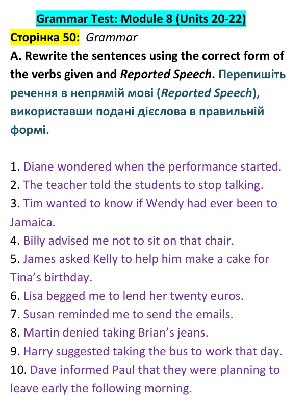 Відповідь до завдання Grammar A, сторінка 50 - ГДЗ Англійська мова 9 клас Мітчелл 2026 тести