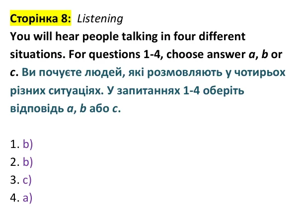Відповідь до завдання Listening, сторінка 8 - ГДЗ Англійська мова 9 клас Мітчелл 2026 тести