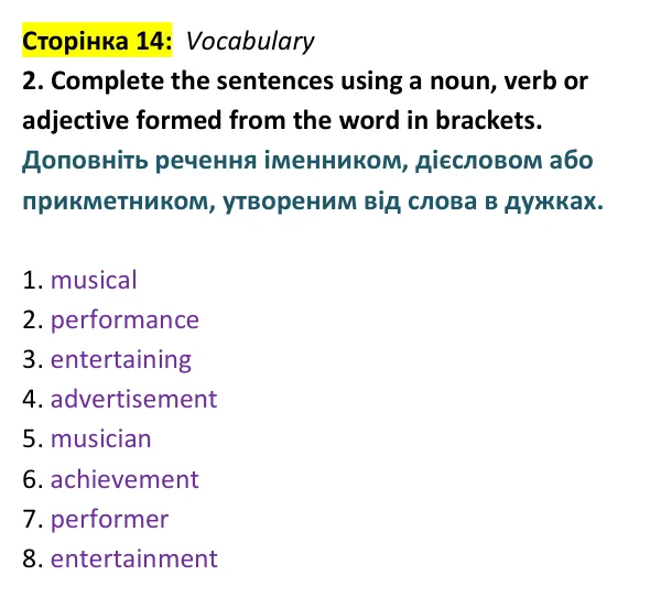 Відповідь до вправи 2 (лексика) тесту Unit 7 Test B, сторінка 14 - ГДЗ Англійська мова 9 клас Тіліуїн 2026 тести. Prepare 9 Test Book
