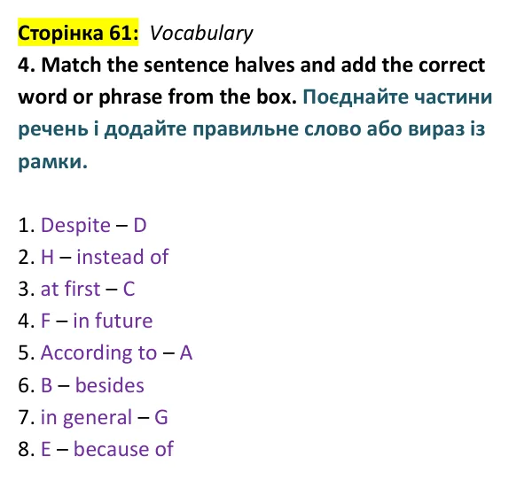Відповідь до вправи 4 (лексика) тесту End-of-year Test B, сторінка 61 - ГДЗ Англійська мова 9 клас Тіліуїн 2026 тести. Prepare 9 Test Book