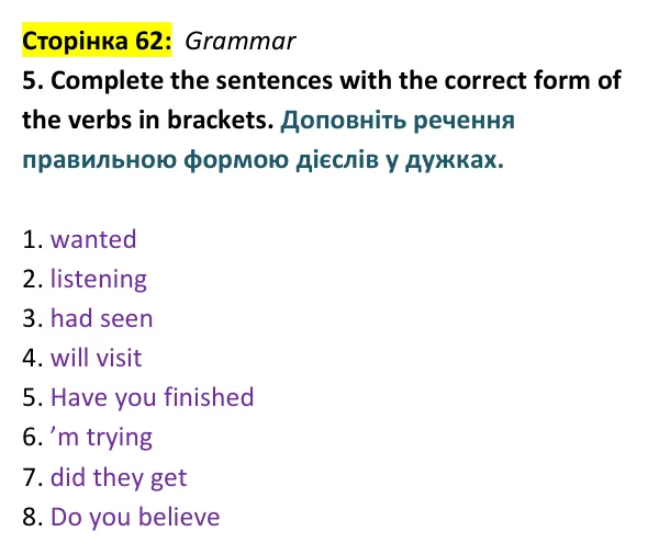 Відповідь до вправи 5 (граматика) тесту End-of-year Test B, сторінка 62 - ГДЗ Англійська мова 9 клас Тіліуїн 2026 тести. Prepare 9 Test Book