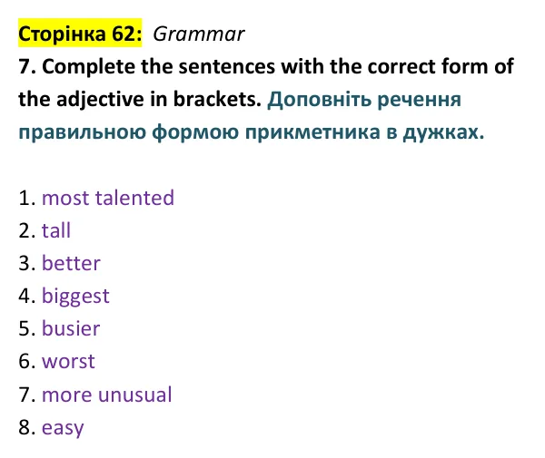 Відповідь до вправи 7 (граматика) тесту End-of-year Test B, сторінка 62 - ГДЗ Англійська мова 9 клас Тіліуїн 2026 тести. Prepare 9 Test Book