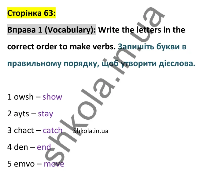 Відповідь до вправи 1 словник сторінка 63 - ГДЗ Англійська мова 9 клас Чілтон зошит 2026