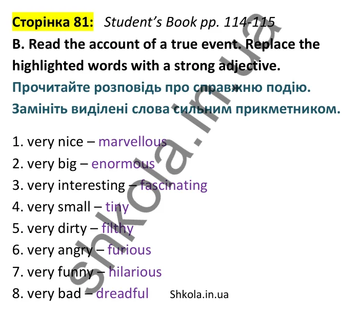 Відповідь до вправи B сторінка 81 (Student’s Book pp. 114-115) - ГДЗ Англійська мова 9 клас зошит Мітчелл 2026. Full Blast Plus 9. Workbook