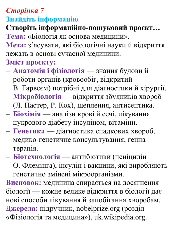Відповідь до завдання на пошук інформації (с. 7) з біології для 9 класу, Андерсон 2026: § 1 Біологія — наука про живе...