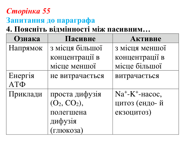 Відповідь до завдання 4 (с. 55) з біології для 9 класу, Андерсон 2026: § 11 Клітинна мембрана